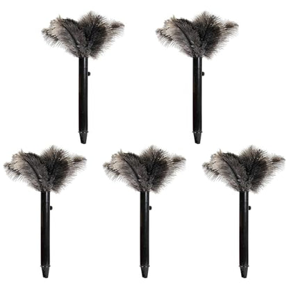 Retractable Ostrich Feather Duster for Cleaning, 15 Inch Fluffy and Natural Feather Duster with Retractable Handle， Reusable Eco-Friendly Handheld Cleaning Supplies(5PCS) - color: Model-15”-brown-5 Pieces