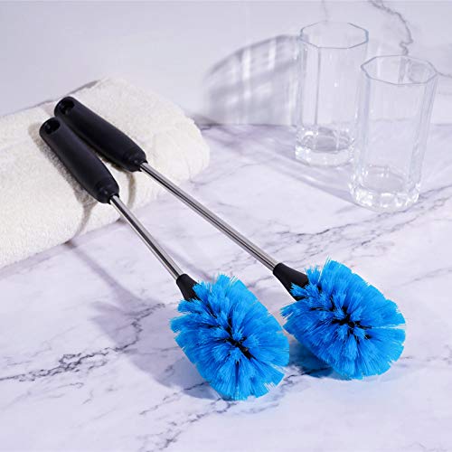 MOSOLAN Stainless Steel Bottle Brush with Replaceable Head, 2 Pack Long Handle Scrubbing Brush for Water Bottles, Glasswares, Mugs, Flasks, Tumblers, Vases, and Kitchen Sink, Blue, 13 in - color: Blue, size: 13 Inch (Pack of 2)