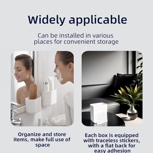 2-Pack Stick-On Wall Mount Remote Holder - No Drill, Damage-Free Adhesive for TV/AC Remotes, Phones, Pens, for Bathroom Kitchen Office - Fits Any Decor, White (Easy Install, Space-Saver)