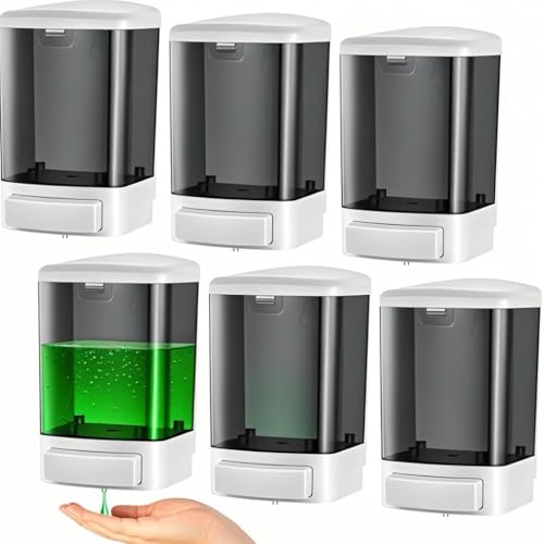 6-Pack Soap Dispenser Wall Mount 1000ml (33.8oz) –Commercial Heavy-Duty Plastic Liquid Dispenser for Soap,Shampoo, Hand Sanitizer– Manual Pump for Bathroom, Kitchen, Restaurant,Hotel (1000ml) - size: 6Pack-1000ml