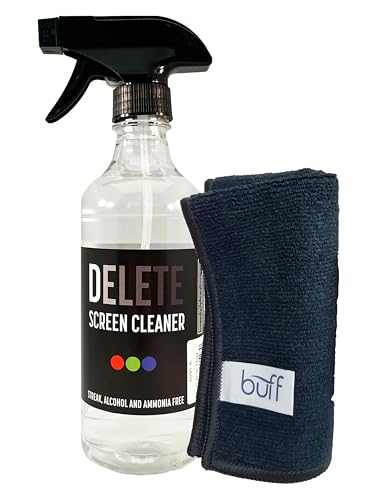 Delete Screen Cleaner Spray Kit, 16oz Bottle and 12"x12" Microfiber Cleaning Cloth, Streak-Free, Safe and Gentle Formula, Multi-Purpose for Devices, Large TVs, Computers, Monitors, Smart Phones - style: 16oz, 1 Pack