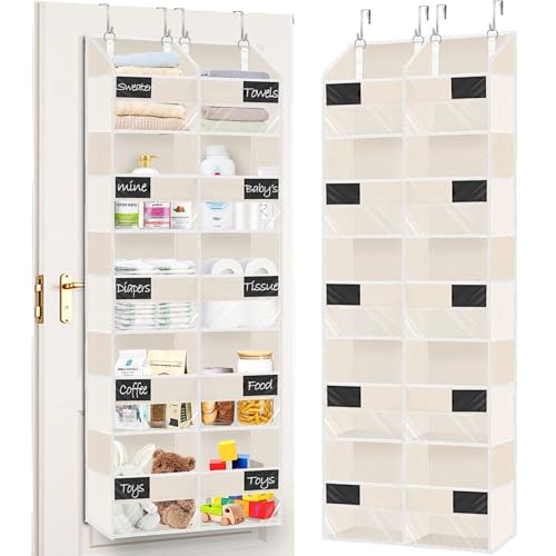 Over the Door Organizer, 5-Tier Extra Large Storage with 10 Pockets and PVC Label Pouches, 80 lbs Capacity Hanging Closet Organizer, Beige - color: Beige