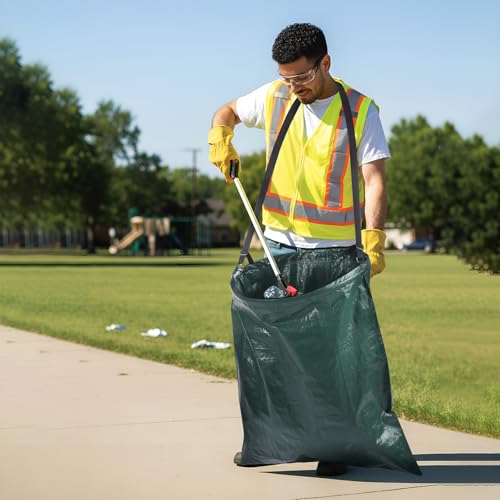 Faccito 1 Pack Litter Bag with Shoulder Strap Trash Pickup Bag Holder Lawn Leaf Chute Vinyl 4.45 Cubic Feet No Bending Portable Trash Picker Grabber for Patio Yard Garden (Green) - color: Green