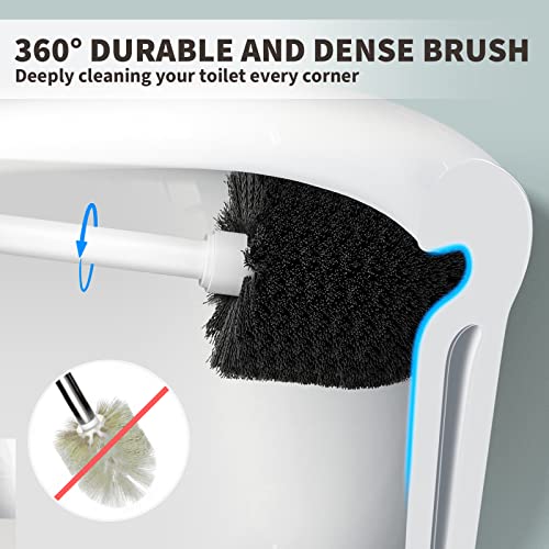 Toilet Brush and Holder 2 Pack, Toilet Bowl Brush with Extra Long Handle, Toilet Scrubber and Covered Holder, Toilet Brushes for Bathroom-Space Saving, Covered Brush, Durable, Deep Cleaning(White) - color: White