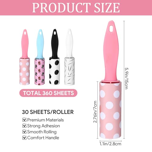 12 Pcs Mini Lint Roller Travel Size Portable Travel Lint Roller for Purse Pet Hair Clothes Furniture Car Compact Lint Bursh Sticky Small Cat Hair Removal Tool Gifts 360 Sheet - size: 12PCS-360 Sheet