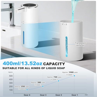 2 Pack Automatic Soap Dispenser: 13.52oz/400ml Wall Touchless Liquid - 4-Level Adjustable Modern Electric Hand Soap Dispenser - Kitchen Bathroom Kids Family White - color: 2 Pack White Liquid