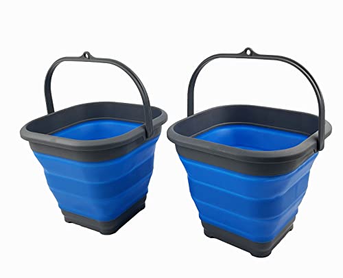 SAMMART 5.5L (1.4 Gallon) Collapsible Square Handy Bucket/Foldable SquareWater Pail/Portable Tub with Handle. (Grey/Blue (Set of 2)) - color: Grey/Blue (Set of 2)