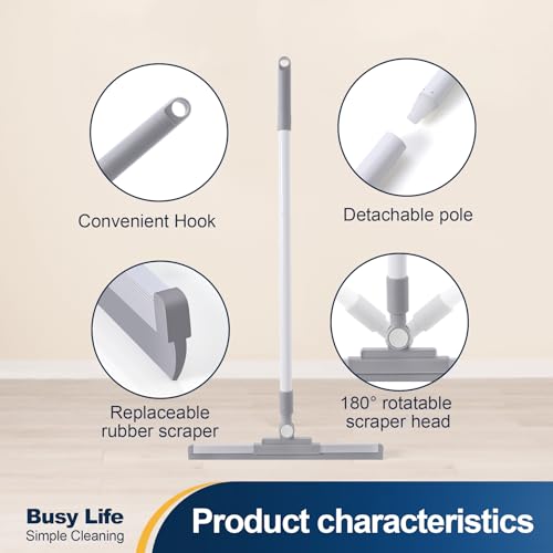Yocada Rubber Floor Squeegee Broom TPR Blade Adjustable Scrubber Squeegee Household Broom for Shower Bathroom Kitchen Home Tile Pet Hair Fur Floor Marble Glass Window Water Foam Cleaning 53.15"