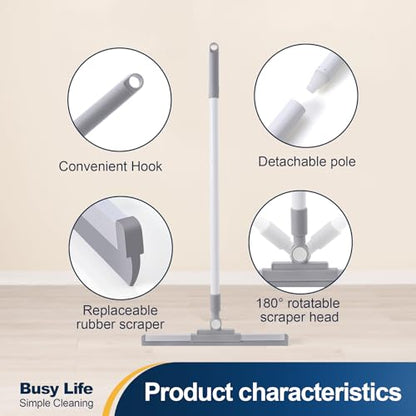 Yocada Rubber Floor Squeegee Broom TPR Blade Adjustable Scrubber Squeegee Household Broom for Shower Bathroom Kitchen Home Tile Pet Hair Fur Floor Marble Glass Window Water Foam Cleaning 53.15"