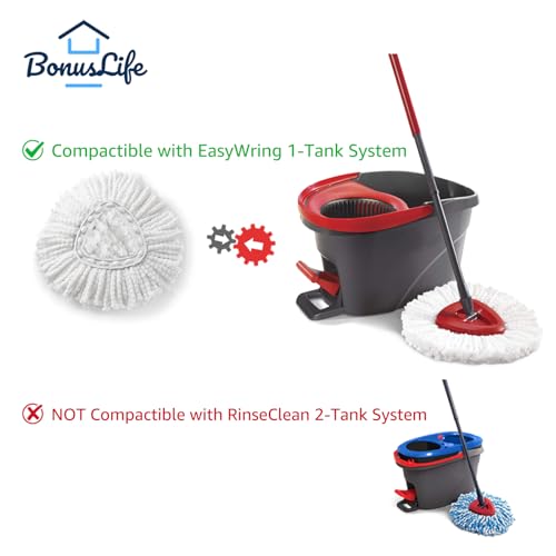 BonusLife 1 Pack Mop Refill and 1 Mop Head Base Part for O-Ceda EasyWrin Spin Mop Refill 1-Tank System Only Easy Cleaning Microfiber Replacement