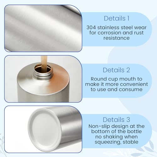 Teenyyou 2 Pcs 18.6 Oz/550 ml Large Stainless Steel Soap Dispenser Countertop Liquid Hand Soap Pump Bottle Rust Proof Metal Dispenser for Countertop Bathroom Kitchen Hand Dish Lotion(Round) - size: 18.6 oz, style: Round
