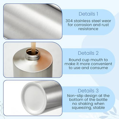Teenyyou 2 Pcs 18.6 Oz/550 ml Large Stainless Steel Soap Dispenser Countertop Liquid Hand Soap Pump Bottle Rust Proof Metal Dispenser for Countertop Bathroom Kitchen Hand Dish Lotion(Round) - size: 18.6 oz, style: Round