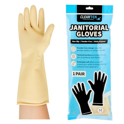 Restaurantware-Clean Tek Professional 22 Mil Medium Cleaning Gloves, 10 Pairs Of Long Cuff Gloves - No-Slip Grip, No-Powder, Yellow Latex Gloves For Kitchen Cleaning, Ideal For Washing Dishes - color: Yellow, size: Medium