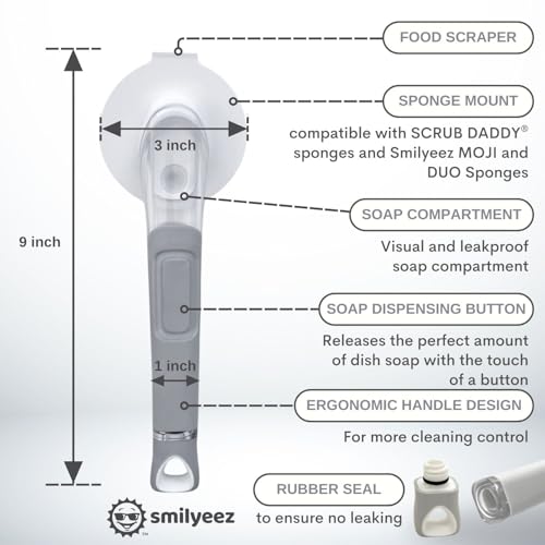 The Original Smiling Sponge Handle Soap Dispensing Handle by Smilyeez for the Smiling Sponge with Smilyeez Caddy & Dishwand with 2 Scrub Brushes (Light Blue) - style: Light Blue With Brush Dishwand