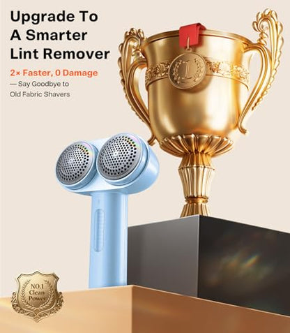 TORRAS Dual-Head Fabric Shaver, Longest Durability & 50ml Large Capacity Rechargeable Lint Removers to Remove Pills, 6-Leaf Blades Defuzzer, Electric Shaver for Clothes Couch Furniture, Blue - color: Light Blue