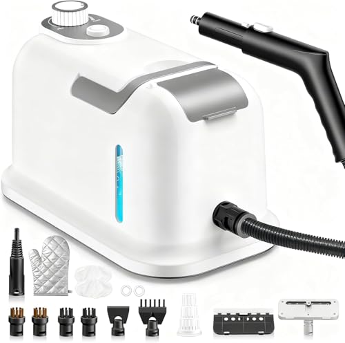 Handheld Steam Cleaner, 3S Instant Heat 1350W High Pressure Steam Cleaner, Portable Chemical-Free Deep Cleaning Steamer for Grout Tile Bathroom Kitchen Car Detailing with Continuous Refill (White)