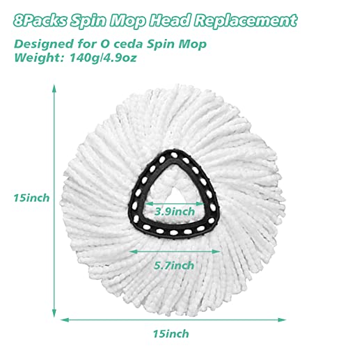 8 PCS Spin Mop Replacement Head,100% Microfiber Mopping Head Replacement Compatible with Triangle Spin Mop, 360 Degree Micro Spinning Mop Replace Head for Easy House Cleaning Floor Mopping - size: 8PCS
