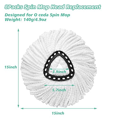 8 PCS Spin Mop Replacement Head,100% Microfiber Mopping Head Replacement Compatible with Triangle Spin Mop, 360 Degree Micro Spinning Mop Replace Head for Easy House Cleaning Floor Mopping - size: 8PCS