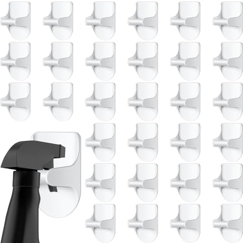 Taiyin 4 Pcs Wall Mount Spray Bottle Hooks Holder Spray Bottle Hanger Adhesive Hook to Create Storage Space Rack Organizer Hanger for Cabinet Kitchen Variety Surfaces (White) - color: White