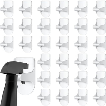 Taiyin 4 Pcs Wall Mount Spray Bottle Hooks Holder Spray Bottle Hanger Adhesive Hook to Create Storage Space Rack Organizer Hanger for Cabinet Kitchen Variety Surfaces (White) - color: White