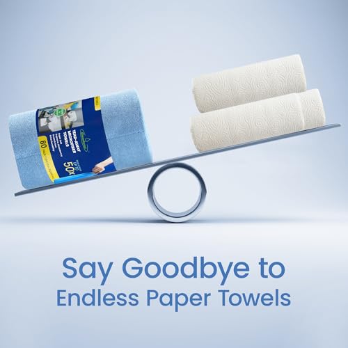 Greenfound Microfiber Cleaning Cloth Roll -80 Pack, 11.5x11.5, Tear Away Towels, Reusable and Washable Rags, Blue - color: Blue