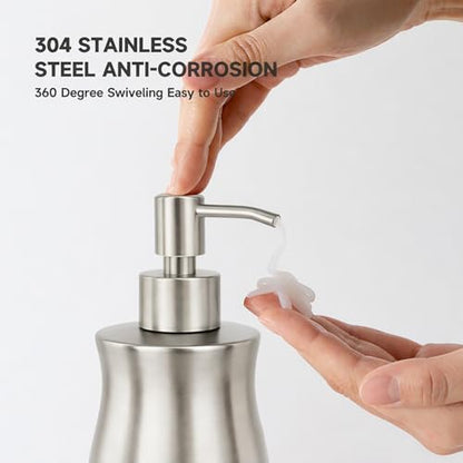 304 Stainless Steel Soap Dispenser Modern Rust-Proof Liquid Soap Pump Bottle for Kitchen or Bathroom Countertop Hand Dish Lotion Leak-Proof 13.5oz (Stainless Steel) - color: Stainless Steel