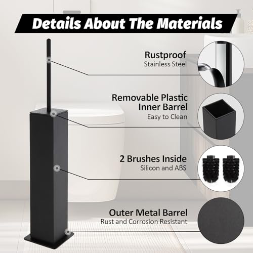 BGL Toilet Brush with Holder Set Matte Black Aluminium Standing for Bathroom Toilet Bowl Cleaner Brush and Holder Set, Square Design - color: Matte Black-standing