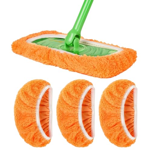 3 Pack Orange Color Microfiber Mop Pads - Reusable Washable Refills for Wet & Dry Floor Cleaning - Fits Most Standard Mops - Household Cleaning Pads - color: Orange Color