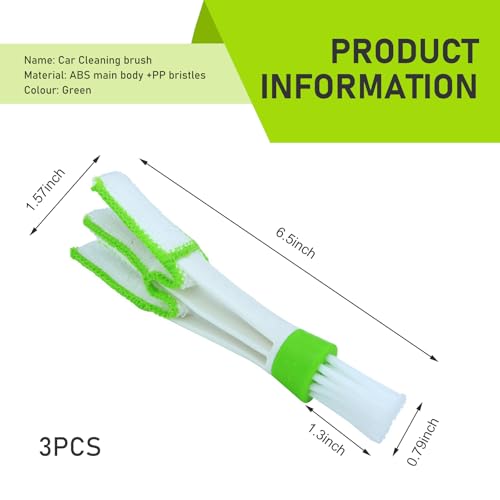 Set of 3 Mini Duster for Car Air Vent, 3 Arms Blinds Duster, Automotive Air Conditioner Cleaner and Brush, Cleaning Tools for Window Blinds, Keyboard, Air Conditioner Vents, Fans (Green)