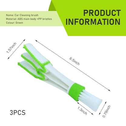 Set of 3 Mini Duster for Car Air Vent, 3 Arms Blinds Duster, Automotive Air Conditioner Cleaner and Brush, Cleaning Tools for Window Blinds, Keyboard, Air Conditioner Vents, Fans (Green)