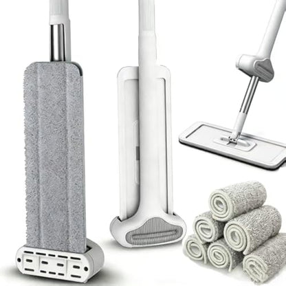 360 Hands-Free Self Wringing Floor Cleaning Mop, Flat Mop - Microfiber with 6 x Washable Pads, Hand Washing Free for Hardwood and Window, White