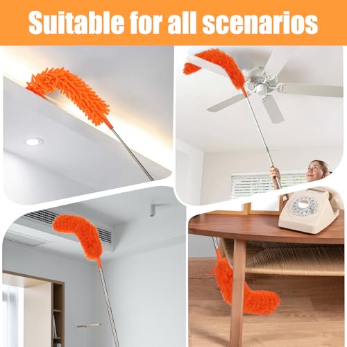 Cobweb Duster with Extension Pole, 4-in-1 Washable Cleaning Duster Kit, 15-100 Inch Long Telescoping Pole, Bendable Design for High Ceiling Fans Furniture, Microfiber Webster Remover Tools