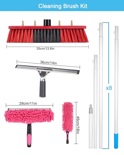 35ft Solar Panel Cleaning Brush & Squeegee, 2 Dusting Brush, Lightweight & Extendable Poles, Water Fed Poles Kit for Roof Window Greenhouse - size: 35ft