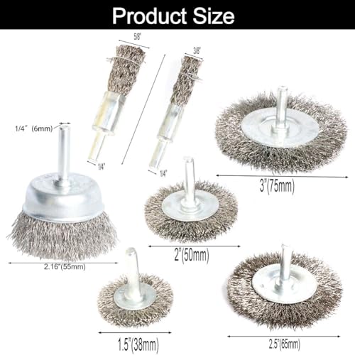 FPPO 7PCS Stainless Steel Wire Wheel Brush, Coarse Crimped Cup Brush and End Brush Kit,Wire Brushes for Use in Machines
