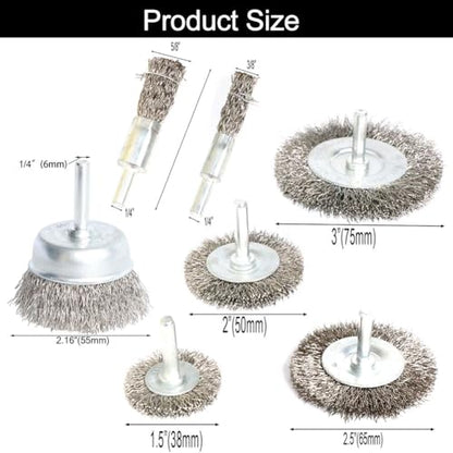 FPPO 7PCS Stainless Steel Wire Wheel Brush, Coarse Crimped Cup Brush and End Brush Kit,Wire Brushes for Use in Machines