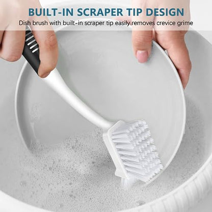 SetSail Dish Brush Set of 3 with Bottle Brush, Dish Scrub Brush with Long Handle Deep Cleaning Handle Brush with Scraper Tip for Kitchen Sink Dishes Bottle Cup Pot and Pans Tile Lines, Black - color: Black
