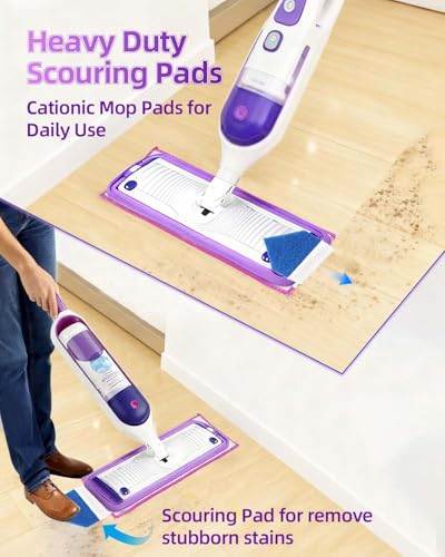 KEEPOW Reusable Power Mop Refills Pads Compatible with Swiffer PowerMop Pad with Scrubbing Pad Microfiber Power Mop Pads Refill for Spray Mop Washable Pads for Multi-Surface Floor Cleaning 4 Pack - color: Purple-4 Pack
