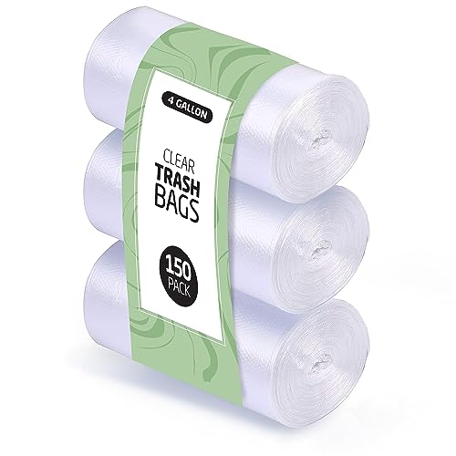 4 Gallon Trash Bags - 150 Small Mini Garbage Bags | 17" x 18" Clear Waste Basket Trash Bags | Bulk Plastic Bathroom Trash Can Liners - style: 4 Gallon