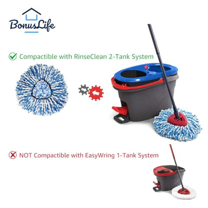 2-Tank Mop Heads Replacements for O-Ceda RinseClean Dual System, Microfiber Refills, Easy Cleaning Mop Repalce Head Blue 6 Pack