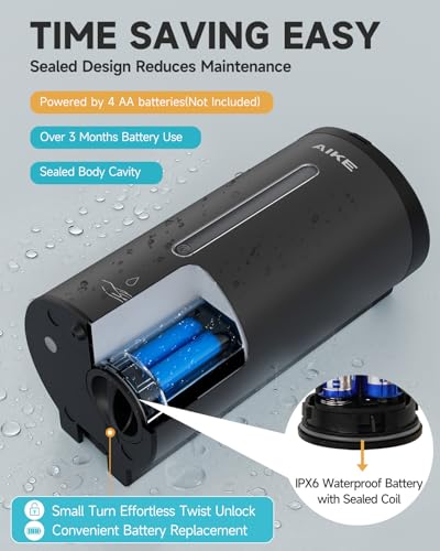 AIKE Automatic Wall Mount Liquid Soap Dispenser, Commercial Stainless Steel with 25oz Large Capacity Save Time Effort and Cost,Model AK1205(Matte Black) - color: Matte Black