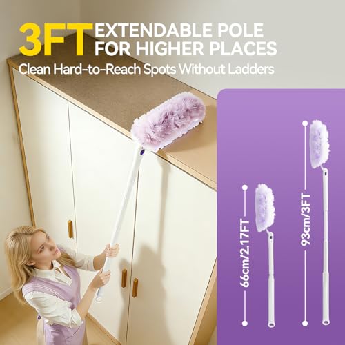 3 ft Extendable Handle with 30 Count Duster Refills, Long Handle Heavy Duty Microfiber Feather Duster, Disposable Multi Surface Duster Kit for Ceiling Fans, Vents and Hard to Reach Places - color: 1 Extendable Handle + 30 Refills