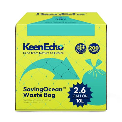 2.6 Gallon 200 Counts Small Green Trash Bags with Handle, Ocean Fishing Nets Upcycling, Sage & Sea Salt Scented, Plastic Garbage Bags, Waste Bag for Kitchen, Bathroom, Office and Pets - color: 2.6 Gal, size: 1 Dispenser Box(4 Rolls)