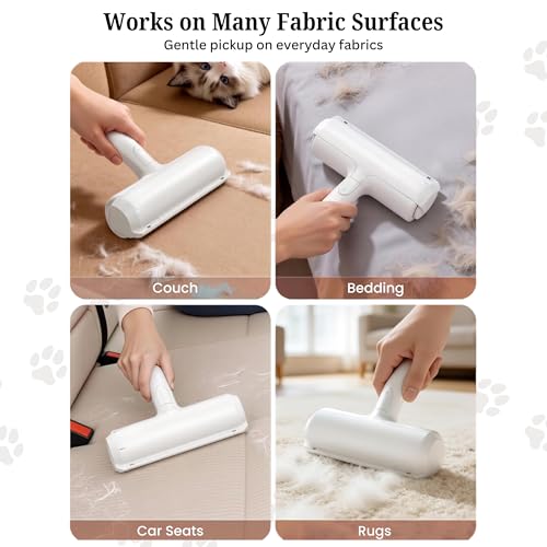 Reusable Pet Hair Remover Roller - Dog and Cat Hair on Couch, Bedding, Car, Rugs & Furniture - Portable and Eco-Friendly (White/Red) - color: White/Red