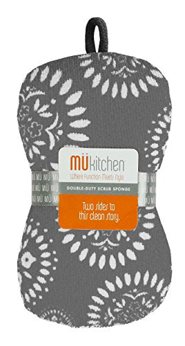 MÜkitchen Premium Microfiber Sponge Set for Dishes and Cleaning, 2 Pack, Printed (Meallion Gray/Red) (Meallion Gray/Red) - color: Meallion Gray/Red