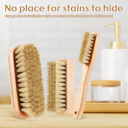 3 Pcs Wood Laundry Stain Brush Stain Remover Brushes with Boar Bristle Small Stain Brush for Clothes for Scrubbing Stains from Furniture Fabric Leather(3 Pcs E) - style: 3 Pcs E