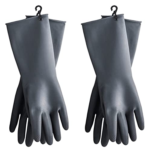 HOMSSEM Dishwashing Gloves with Hanging Hooks 2Pairs of Dish Gloves Latex Navy, Gray Rubber Gloves for Cleaning - color: Gray Medium_2pairs