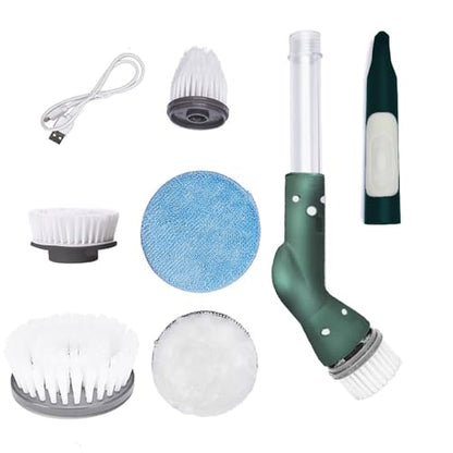 Electric Spin Scrubbers,Cordless Spin Scrubbers with 5 Replaceable Brush Heads and Adjust Extension Handle,Power Cleaning Brush for Bathroom Floor Tile, Green