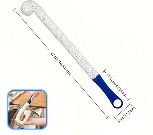 Long Bottle Brush Cleaner for Decanters & Water Bottles,16 Inch Flexible Foam Cleaning Wand for Vases, Wine Glasses, and Glassware - color: Blue