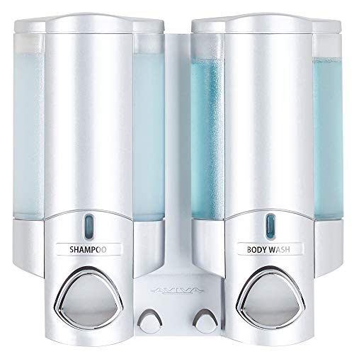 Better Living Aviva Shower_Dispenser 2 Chamber, Wall Mount Shower Soap Dispenser for Bathroom Hotel Body Wash,Built-in Hooks,No Drill,Waterproof Shampoo Soap Dispenser,2x11 oz,Satin Silver (Pack of 6) - color: Satin Silver, size: 2-Chamber (Pack of 6)