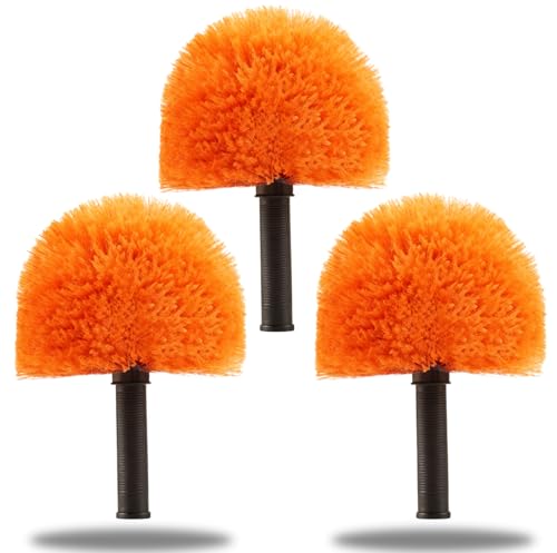 3 Pack Screw on Webster Cobweb Duster Head for Pole,Spider Web Remover Brush, Cobweb Duster Head Attachment,Fits Standard 3/4 inch Threaded Poles (3, Orange) - color: Orange